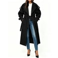 thumbnail image 1 of Womens Oversized Long Trench Coat Double Breasted Lapel Windproof Overcoat with Belt, 1 of 6