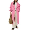 thumbnail image 1 of Womens Oversized Long Trench Coat Double Breasted Lapel Windproof Overcoat with Belt, 1 of 4