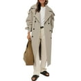 thumbnail image 1 of Womens Oversized Long Trench Coat Double Breasted Lapel Windproof Overcoat with Belt, 1 of 4