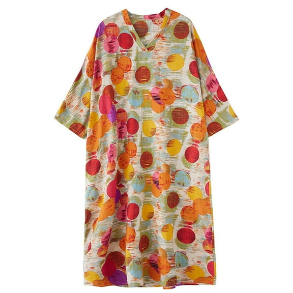 Womens Oversized Loose Linen Dresses Maternity Long Sleeve Boho Maxi Dresses Vacation Beach Casual Dresses Orange, Free Size