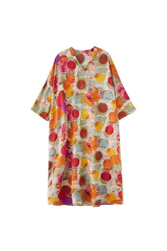 Womens Oversized Loose Linen Dresses Maternity Long Sleeve Boho Maxi Dresses Vacation Beach Casual Dresses Orange, Free Size