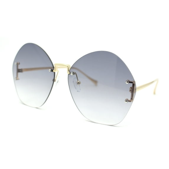 Womens Oversized Metal Frame Rimless Butterfly Glam Sunglasses Gold - Smoke