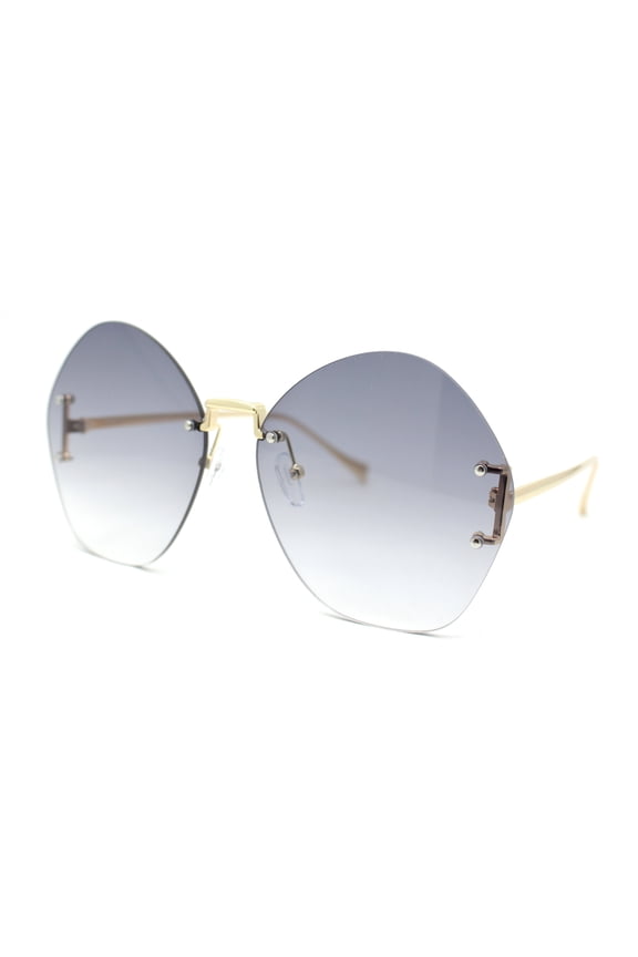 Womens Oversized Metal Frame Rimless Butterfly Glam Sunglasses Gold - Smoke
