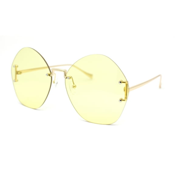 Womens Oversized Metal Frame Rimless Butterfly Glam Sunglasses Gold - Yellow