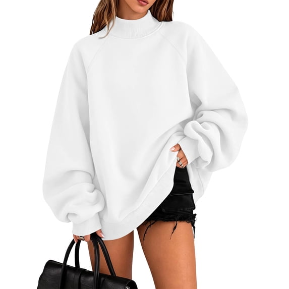 Womens Oversized Mock Neck Sweatshirt Casual Long Sleeve Solid Color Pullover Tops Loose Fit Raglan Sleeve Sweaters For Women Fall Winter Wear