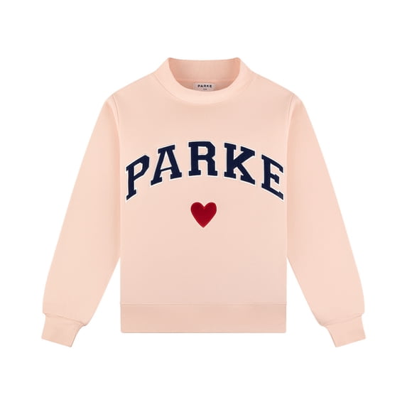 Womens Oversized Mock Neck Sweatshirt, Loose Fit Long Sleeve Daily Casual Tops with PARKE Letter & Heart Patchwork Embroidery, Streetwear Basic Top
