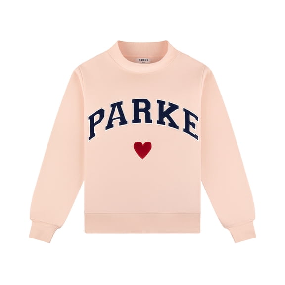 Womens Oversized Mock Neck Sweatshirt, Loose Fit Long Sleeve Daily Casual Tops with PARKE Letter & Heart Patchwork Embroidery, Streetwear Basic Top