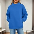thumbnail image 1 of Womens Oversized Mock Neck Sweatshirts,Long Sleeve Pullover Plus Size Thick Tops,2025 Casual Fall Winter Outfits With Pockets Blue XXL, 1 of 7