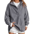 thumbnail image 1 of Womens Oversized Mock Neck Sweatshirts Quilted Placket Button Collar Sweatshirt Casual Long Sleeve Tops Pullover Tops Henley Y2k Collar Comfort Soft Sweaters,Gray,L, 1 of 6