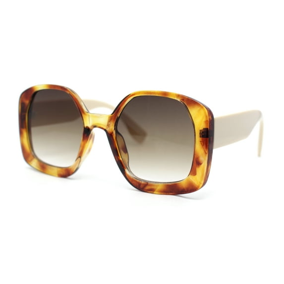 Womens Oversized Mod Butterfly Designer Fashion Plastic Sunglasses Yellow Tortoise Beige - Brown