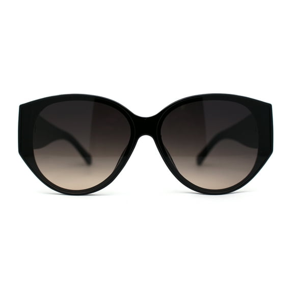 Womens Oversized Mod Oval Thick Temple Plastic Chic Sunglasses Black Smoke