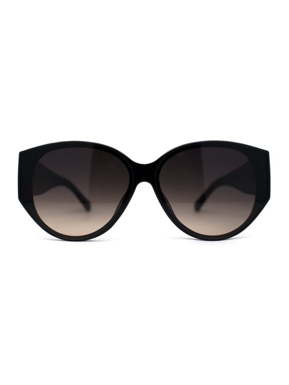Womens Oversized Mod Oval Thick Temple Plastic Chic Sunglasses Black Smoke