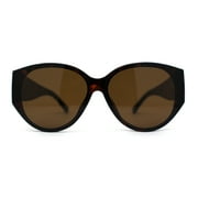 SA106 Womens Oversized Mod Oval Thick Temple Plastic Chic Sunglasses Tortoise Brown