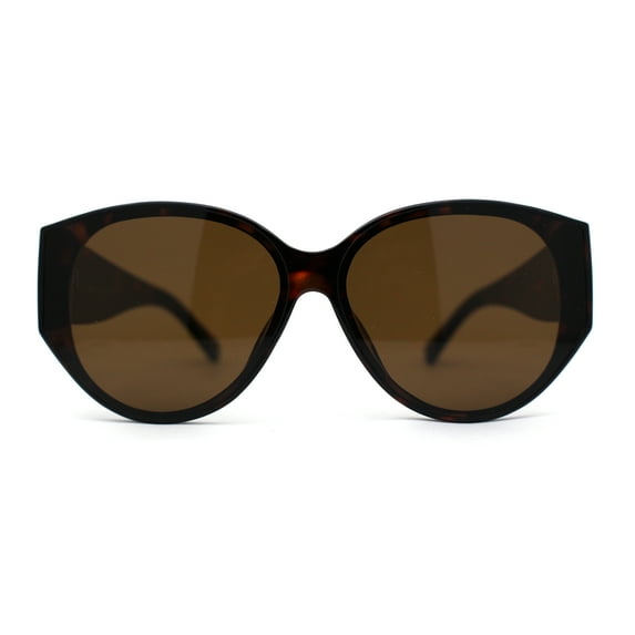 Womens Oversized Mod Oval Thick Temple Plastic Chic Sunglasses Tortoise Brown