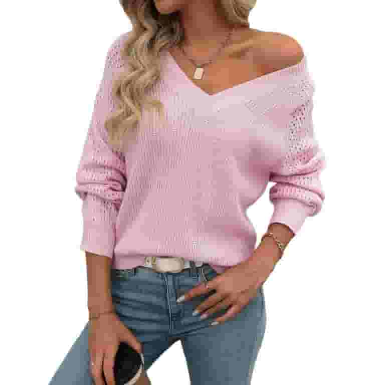 Womens Oversized Off the Shoulder Tops Long Sleeve Waffle Knit
