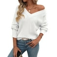 thumbnail image 1 of Womens Oversized Off the Shoulder Tops Long Sleeve Waffle Knit Shirt Drop Shoulder Sweater Top White XL, 1 of 8