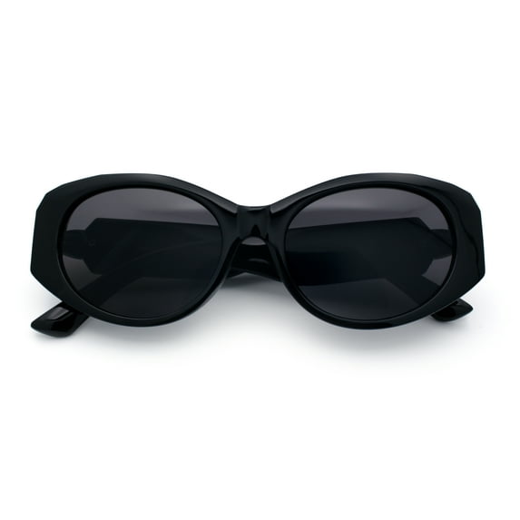 Womens Oversized Oval Mod Luxury Fashion Plastic Sunglasses All Black
