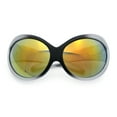 thumbnail image 1 of Womens Oversized Oval Wrap Around High Temple Goggle Plastic Sport Sunglasses Black Silver - Orange Mirror, 1 of 8