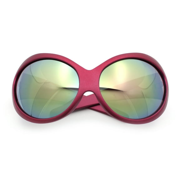 Womens Oversized Oval Wrap Around High Temple Goggle Plastic Sport Sunglasses Fuchsia - Pink Mirror