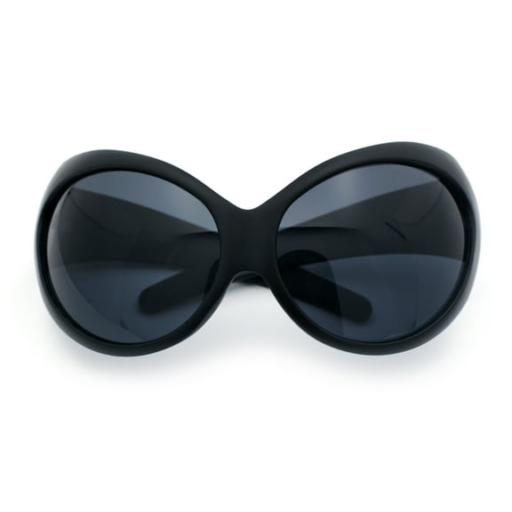 Womens Oversized Oval Wrap Around High Temple Goggle Plastic Sport Sunglasses Matte Black - Black