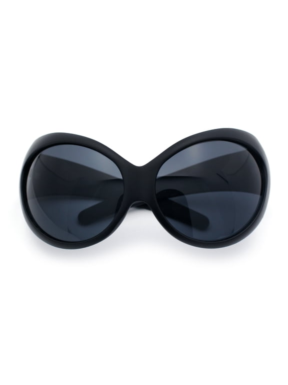 Womens Oversized Oval Wrap Around High Temple Goggle Plastic Sport Sunglasses Matte Black - Black