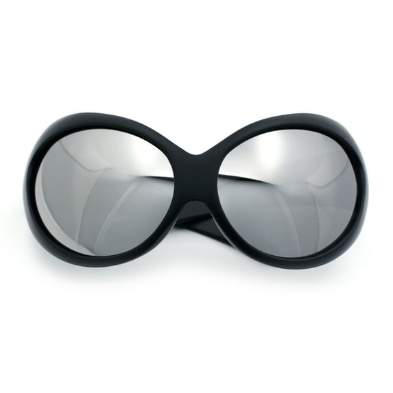 Womens Oversized Oval Wrap Around High Temple Goggle Plastic Sport Sunglasses Matte Black - Silver Mirror