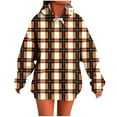 thumbnail image 1 of Womens Oversized Plaid Hoodies with Drawstring Long Sleeve Casual Pullover Sweatshirt Pocketed Fall Winter Tops (2XL, Orange), 1 of 3