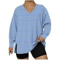 thumbnail image 1 of Womens Oversized Plus Size Tops, Long Sleeve Pullover for Women Fall Fashion Loose Fit Striped Printed Side Slit V Neck Sweatshirts, 1 of 4