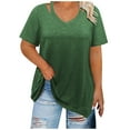 thumbnail image 1 of Womens Oversized Plus Size Tops, Short Sleeve Shirts for Women Summer Casual Loose Fit Solid Color Hollow V Neck T-Shirts, 1 of 7