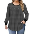 thumbnail image 1 of Womens Oversized Plus Size Tunic Tops, Long Sleeve Shirts for Women Fall Casual Striped Printed Ruffle Crewneck Dressy Blouses, 1 of 5