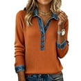 thumbnail image 1 of Womens Oversized Polo Sweater Long Sleeve Button Up Denim Sweatshirt Pullover Tops Tunic Collared Sweaters Saffron 3XL, 1 of 4