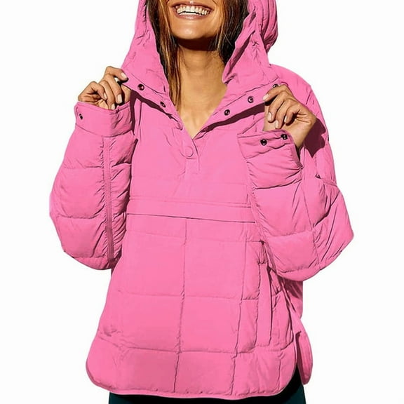 Womens Oversized Puffer Jacket Quilted Dolman Hoodies Pullover Long Sleeve Warm Tops Coat Bright Powder XL