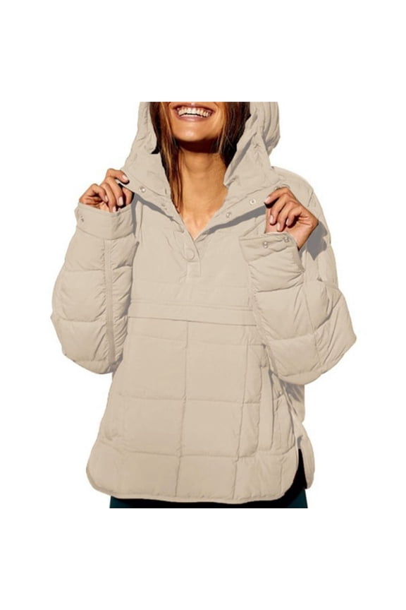 Womens Oversized Puffer Jacket Quilted Dolman Hoodies Pullover Long Sleeve Warm Tops Coat Cream White S