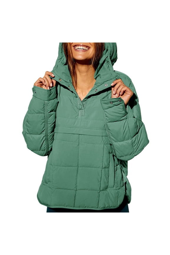 Womens Oversized Puffer Jacket Quilted Dolman Hoodies Pullover Long Sleeve Warm Tops Coat Green L