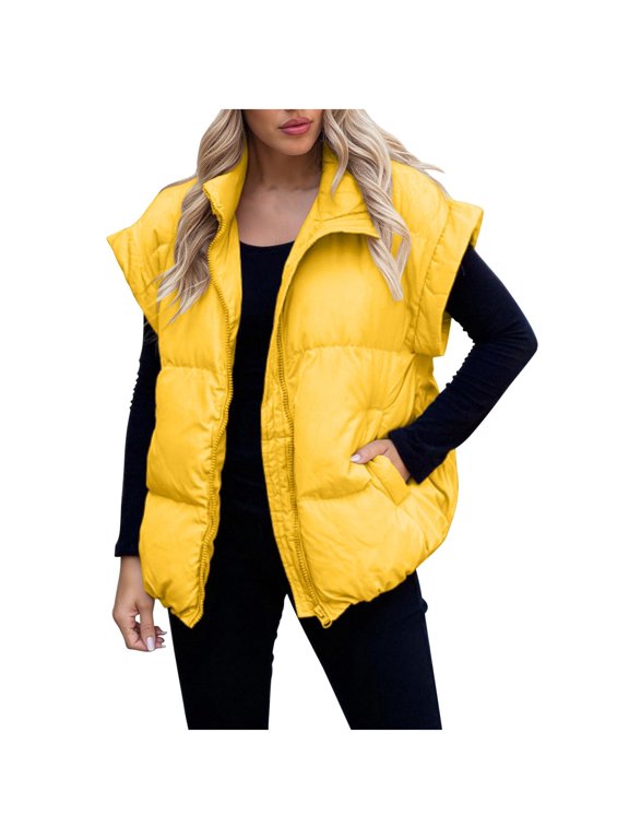 Womens Oversized Puffer Vest Cap Sleeve Stand Collar Full Zip Bubble Puffy Jackets Quilted Padded Warm Coat Outwear