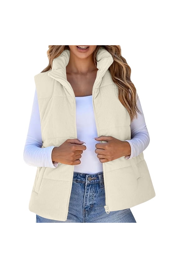 Womens Oversized Puffer Vest Stand Collar Full Zip Sleeveless Bubble Puffer Vest Quilted Padded Warm Coat Outwear with Pockets S-2XL