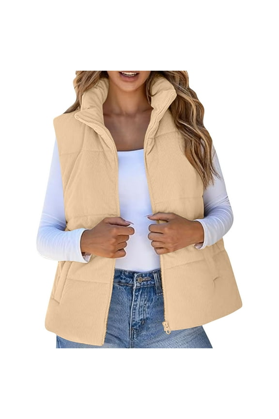 Womens Oversized Puffer Vest Stand Collar Full Zip Sleeveless Bubble Puffer Vest Quilted Padded Warm Coat Outwear with Pockets S-2XL