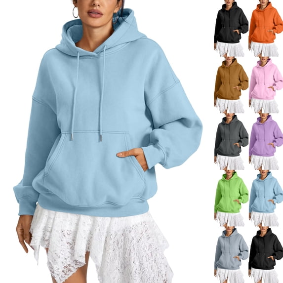 Womens Oversized Pullover Hoodies Long Sleeve Hooded Sweatshirts with Pocket Warm Trendy Casual Going‑Out Tops for Fall Winter Daily Outfits,XXL,Sky Blue