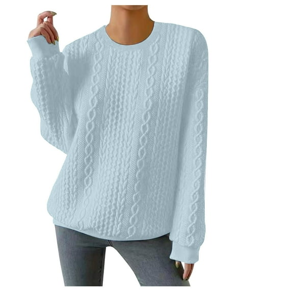 Womens Oversized Pullover Sweater Crew Neck Solid Color Sweatshirt Casual Long Sleeve Loose Fall Winter Top Fashion (Light Blue 2XL)