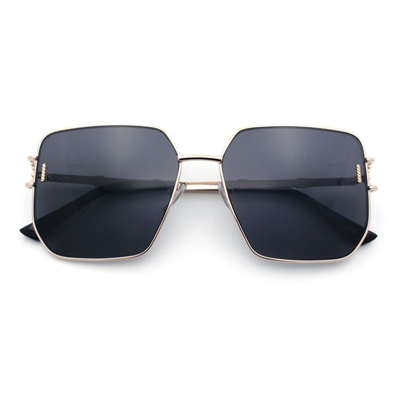 Womens Oversized Rectangle Butterfly Metal Rim Luxury Fashion Sunglasses Gold - Black