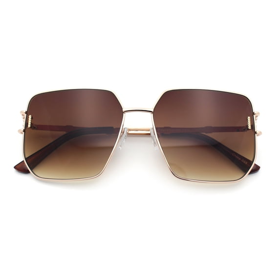Womens Oversized Rectangle Butterfly Metal Rim Luxury Fashion Sunglasses Gold - Brown