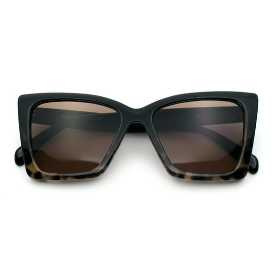 Womens Oversized Rectangle Cat Eye Plastic Retro Mod Minimal Sunglasses Black Tortoise - Brown