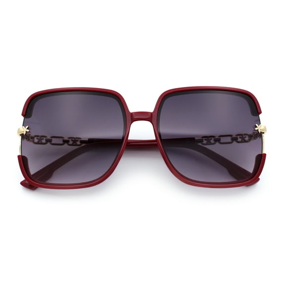 Womens Oversized Rectangle Floral Chain Arm Designer Fashion Sunglasses Red - Smoke