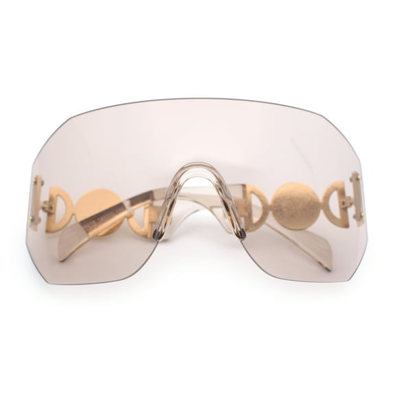 Womens Oversized Rectangle Rimless Shield Designer Jewel Hinge Diva Sunglasses Peach Gold - Light Peach