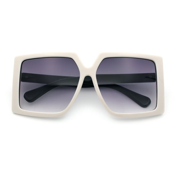Womens Oversized Rectangular Butterfly Luxury Chic Plastic Sunglasses White Black - Smoke