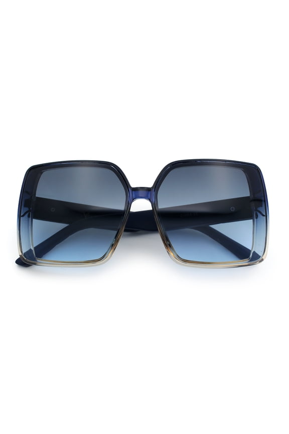 Womens Oversized Rectangular Designer Fashion Classic Mod Sunglasses Blue Beige - Blue