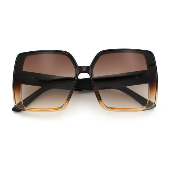 Womens Oversized Rectangular Designer Fashion Classic Mod Sunglasses Brown Beige - Brown