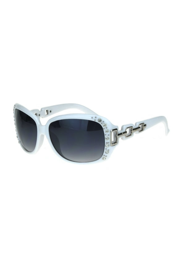 Womens Oversized Rectangular Rhinestone Encrusted Chain Arm Fashion Sunglasses White Smoke