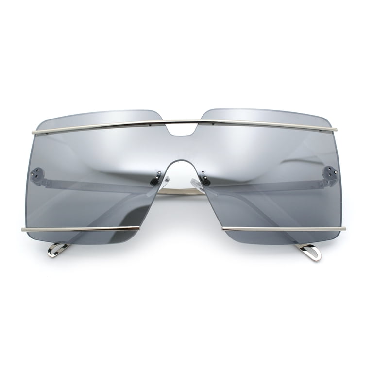 Womens Oversized Rimless Metal Bar Brow Line Designer 