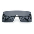 thumbnail image 1 of Womens Oversized Rimless Shield Luxury Heart Bling Jewel Hinge Sunglasses Gunmetal - Black, 1 of 8